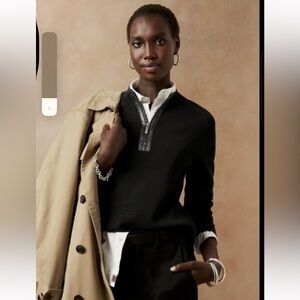 Banana Republic Women's HALF-ZIP SWEATER faux leather Size xs